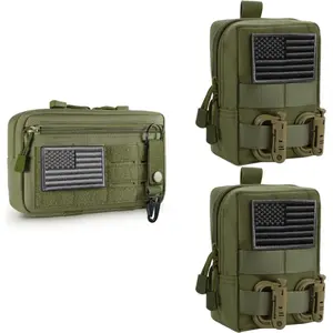 Army Green Tactical Molle Admin Pouch with USA Flag Patch and Keychain 2 Pack Tactical Molle Pouches with USA Flag Patch and Tactical D-Ring Clip