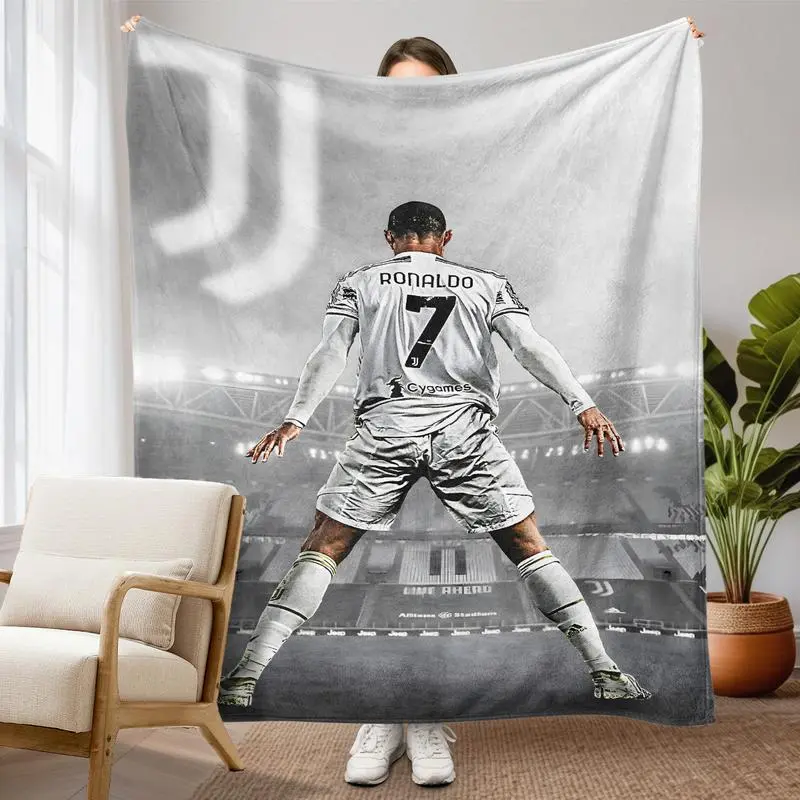 CR7 Juventus Flannel Fleece Blanket - Soft, Warm Stylish Decorative Throw for Football Fans, Home Viewing, Soccer-Themed Room Decor, Decorative Blanket
