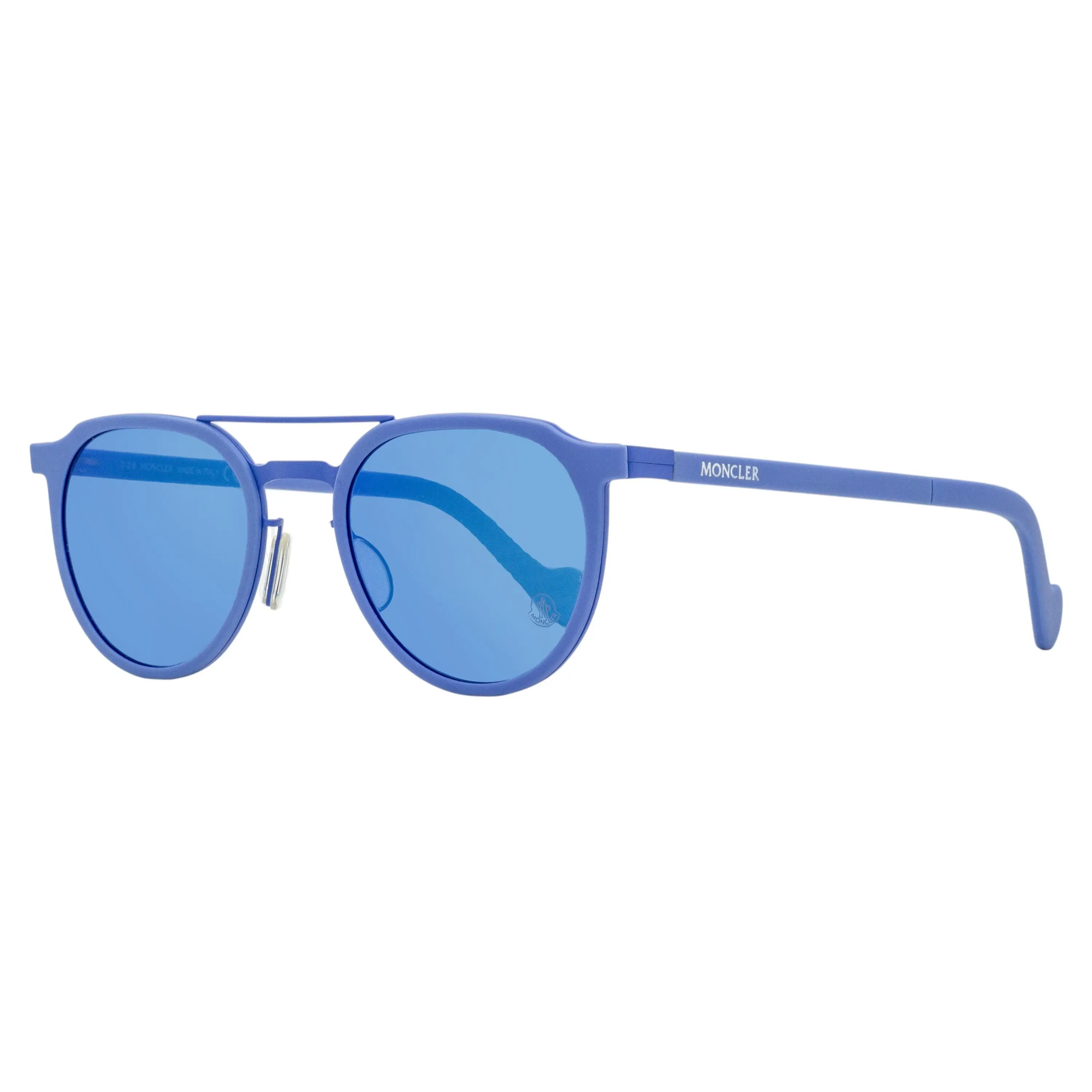 Moncler Small Oval Sunglasses ML0065 - 90C Shiny Blue, 49mm Stylish Accessories, Unisex Names Statement Frame Glasses, Blue Lenses Men's Sunglasses, Eyewear Fashion, Uv Protection