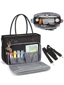 Teacher Tote Bag 15.6 Inch Laptop Backpack for Women, Work Bag, Nurse Bag, Professional Computer Messenger Bag with Insulated Pocket, Travel Essentials, Zipper, Quilted Bag