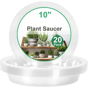 10 Inch 20 Pack Clear  Saucers,Plastic Flower Pot Trays,Round Durable  Drip Trays for Indoor and Outdoor