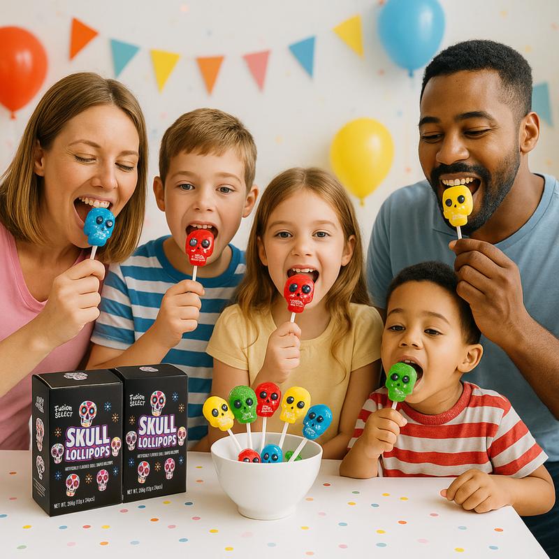 Fusion Select 24 Pcs Sugar Skull Lollipops - Colorful Halloween & Day of the Dead Candy - Individually Wrapped Novelty Treats for Kids - For Trick or Treat, Themed Party Favors & Celebrations Traditional Sweet Snack