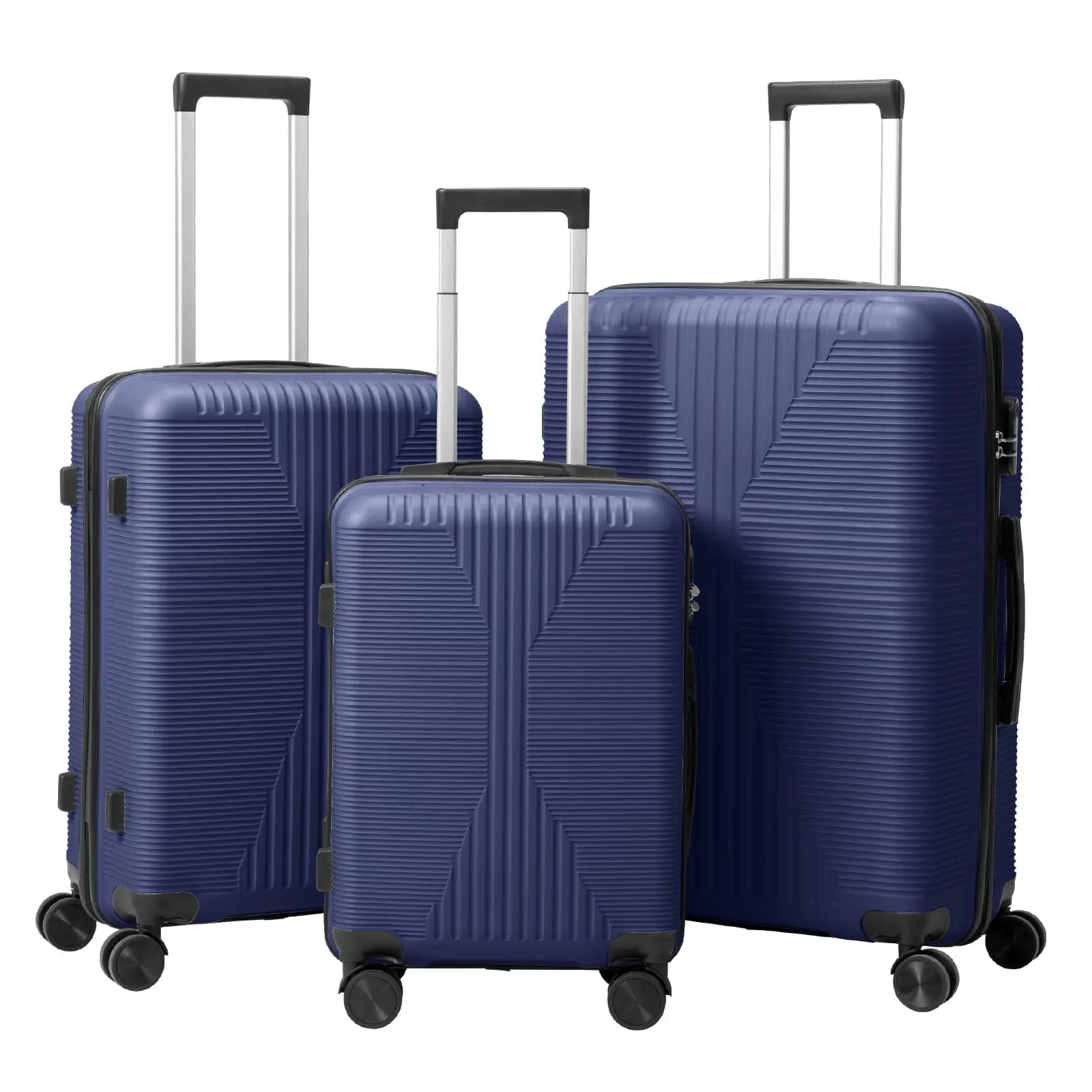 3-Piece Luggage Sets, Hardside Suitcase Set 3 Piece with Non-TSA Lock Lightweight PP Carry On and Checked Luggage for Travel (Navy Blue 20/24/28 Inch)