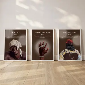 Set of 3 Modern Black Man Wall Art, Masculine Bible Verse Prints, Christian Man Room Decor