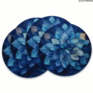 2D flat printing, 2-piece/4-piece/6-piece/8-piece set, blue floral Mandala placemat set - rustic retro circular placemat with complex petal design, washable, used for table decoration, holiday table arrangement