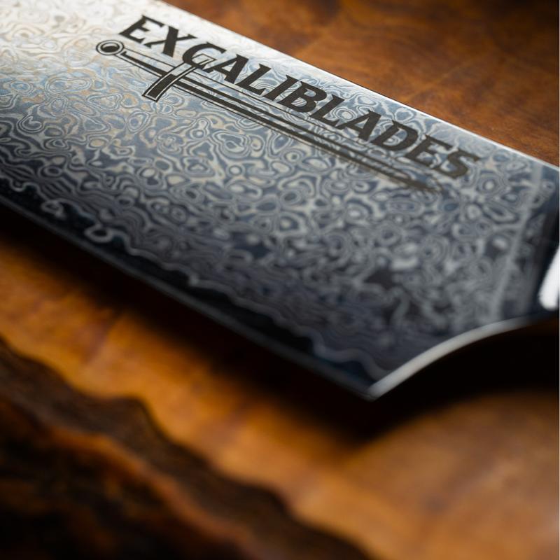 EXCALIBLADES Nakiri Knife - Stainless Steel Damascus Knife with Full Tang Handle & Black Turquoise Handle, Sharp for Meat and Vegetable Use