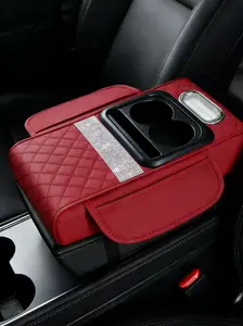 Multifunctional Rhinestone Car Armrest Box with Cup Holders & Tissue Dispenser, Napa Leather Center Console Cover, Anti-Slip Armrest Pad wheel steering tint carbon