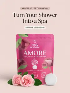 Body Restore Amore Shower Steamers - 15 Floral Rose Tablets for Long Lasting Scent & Skin Repair - Gift Set - Natural Ingredients & Essential Oils - Eco Friendly Packaging