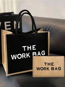 Women's Stylish Canvas Handbag Tote Purse Bag with Lettering Print, Perfect for Shopping & Daily Use, Portable Design Ideal for Travel & Everyday Essentials