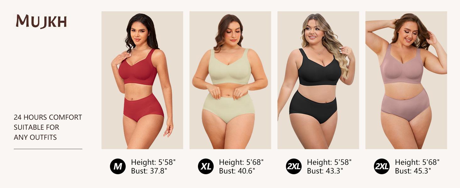 2 Pack Plus Size Wireless Seamless Bra for Women, Full Coverage Soft Support No Digging Comfort Bralette, Everyday Push Up Lingerie for Curvy