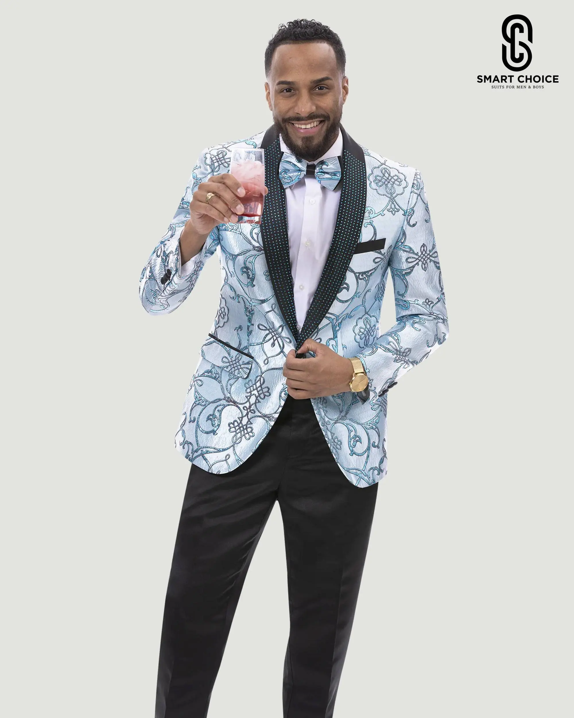 Men's Prom &amp; Wedding Blazer Jacket with Bow Tie Aqua