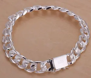 925 Sterling Silver Plated 10mm Chain Fashion 8.7 inch Bracelet Unisex Necklace