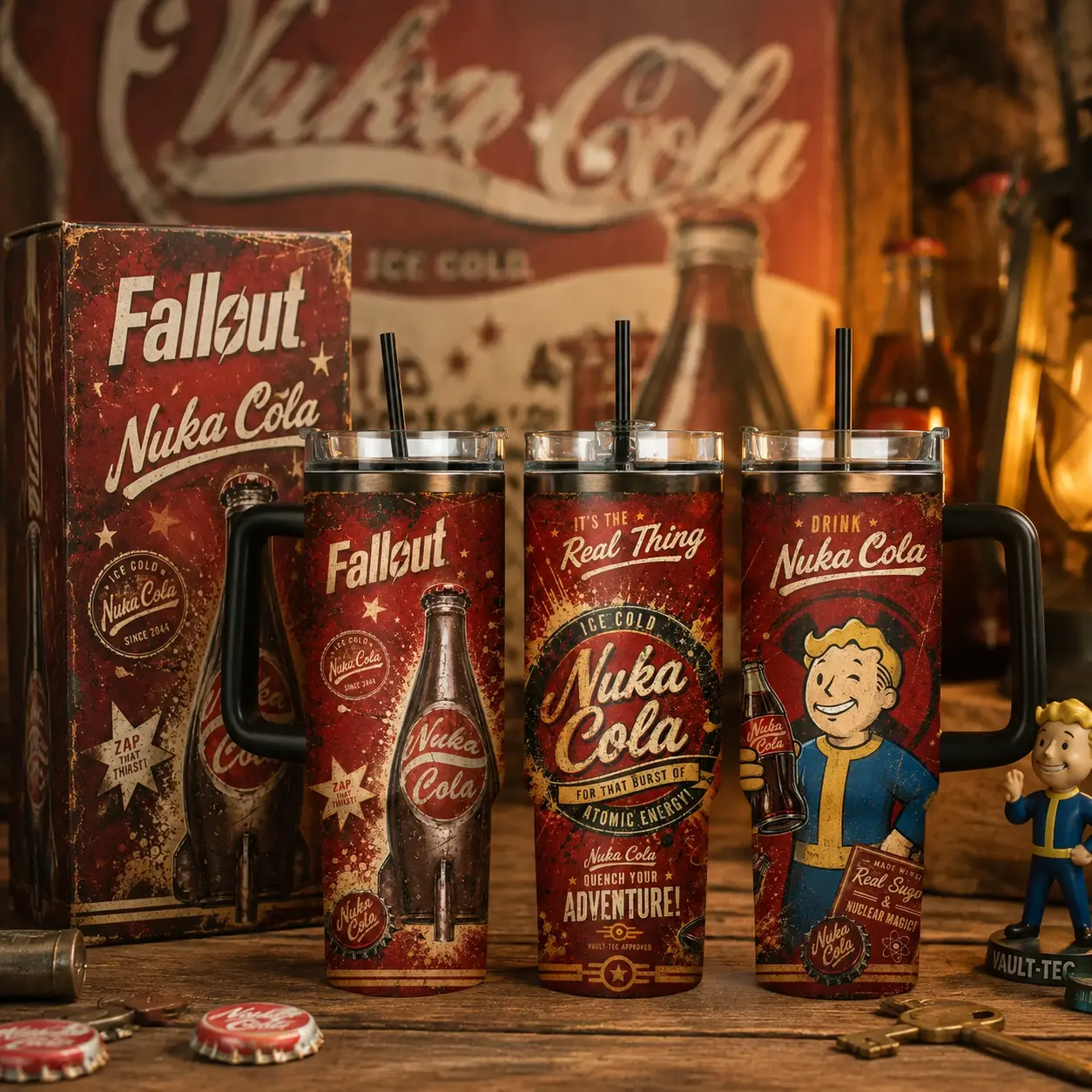 Fallout Nuka-Cola Flavor Collection 40oz Insulated Stainless Steel Tumbler with Handle & Straw - Choose Quantum, Original, Cherry, Dark, Grape, Orange, Wild, or Victory Nutrition Facts Label Design