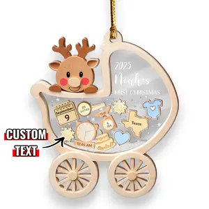 Personalized Baby's First Christmas Ornament 2025 Custom Baby Boy Girl First Christmas Bauble Newborn Gift 4D Shake Ornament for Babies with Custom Text and Teddy Bear Design