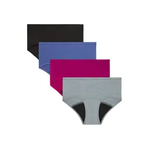 Hanes Comfort Period. Girls' Boyshort Underwear Moderate Leaks Assorted Solids 4-pack Multi Pack Comfortable Fit Soft Stretch Fabric Breathable Gcpbs4