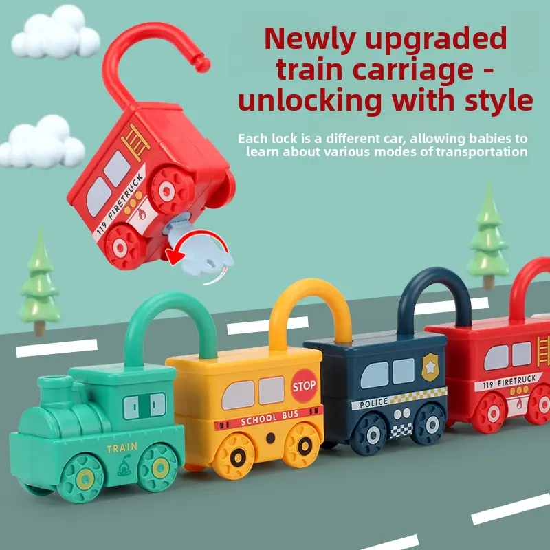 Children's Toy Unlocking Train Set, Baby Montessori Educational Toys, Early Education, Cognitive Development, Unlocking Train.    （Translation note: The original text contains multiple product descriptions, each with specific keywords and phrases. The tra