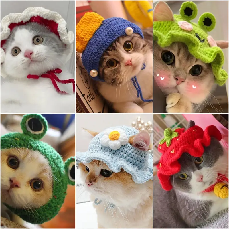 Refined Dog and Cat Hat - Cute Knitted Pet Hat for Dogs, Cats and Kittens 2.5-7.5kg - Elastic Design - Ideal for Cat Party and Photo Shoot Props