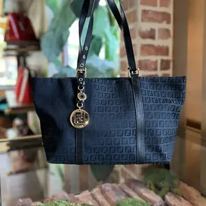 Pre-owned FENDI canvas Shoulder Bags Charm Black Zucchino Vintage Tote