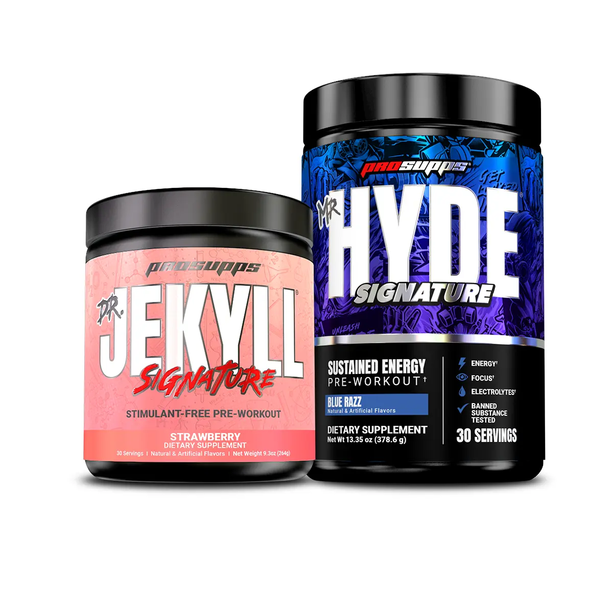 PROSUPPS Mr. HYDE Signature V2 + Dr. Jekyll Signature Caffeine-Free Pre-Workout Bundle – Energy, Focus, Hydration, Strength, Endurance, Pumps, Calorie Burn Support