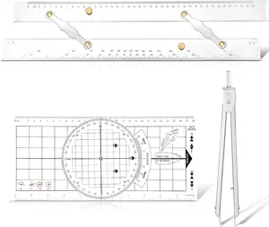 3 Pcs Basic Navigation Set, Includes 16 Inch Marine Parallel Ruler with Clear Scales Navigation Divider Marine Nautical Protractor 6 Inch Marine Fixed Points Divider for Boat