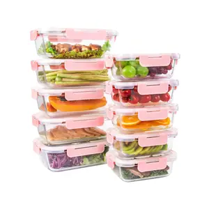 10 Pack Pink Food Storage Container Set, Glass Meal Prep Containers With Lids (Built In Vent), Airtight Bento Boxes For Microwave, Oven, Freezer And Dishwasher, Leak Proof