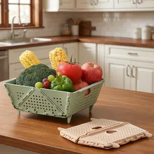 Foldable Vegetable Fruit Washing Draining Basket, Multifunctional Plastic Kitchen Storage Colander