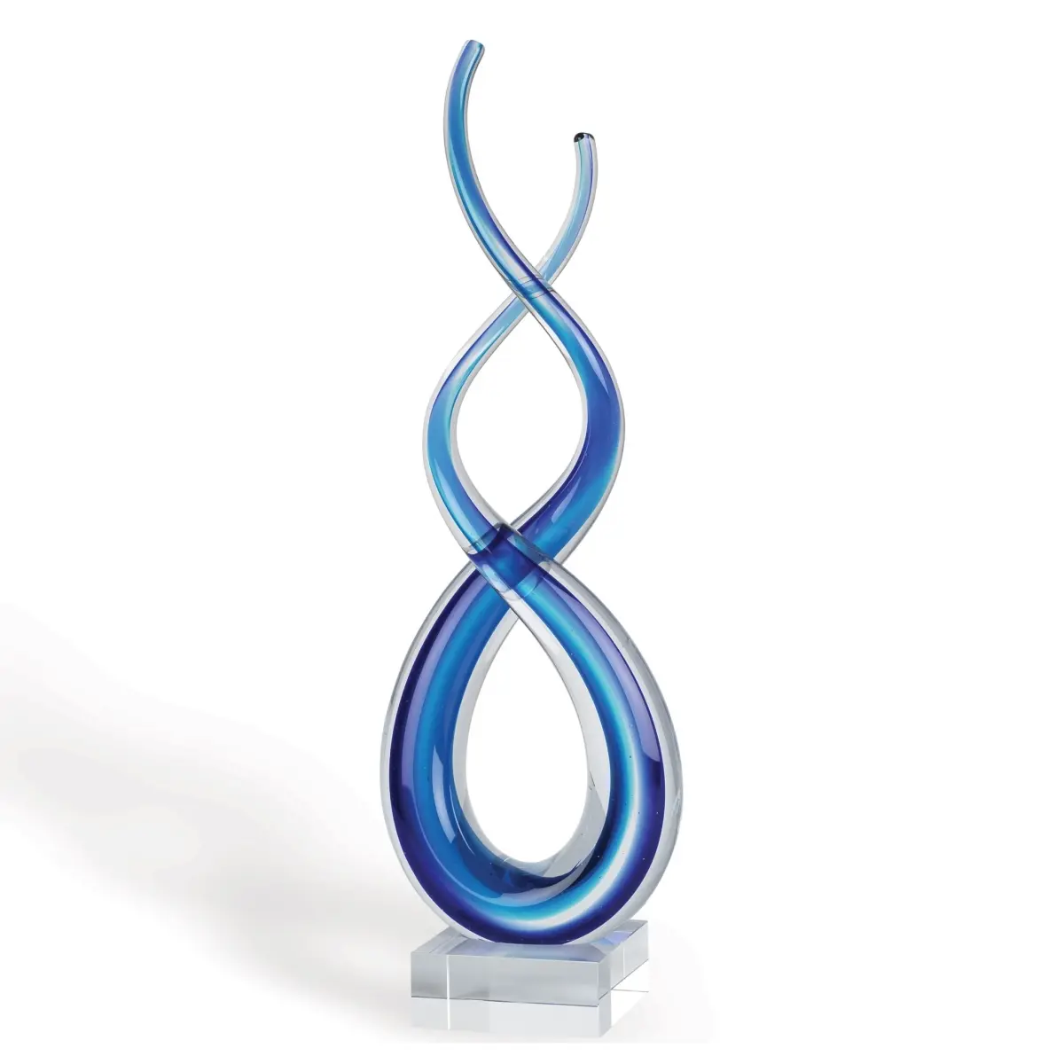 HomeRoots 376068 14 in. Blue Art Glass Centerpiece on Crystal Base