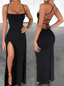 Sexy High Slit Criss-Cross Strap Tie-Up Long Dress For Women