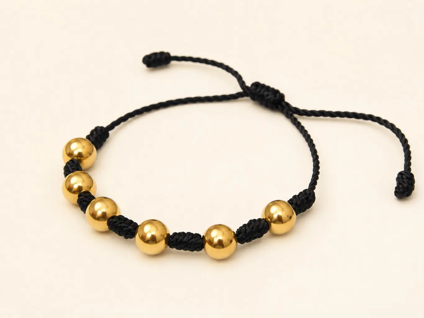 Black Adjustable Bracelet with Gold Beads