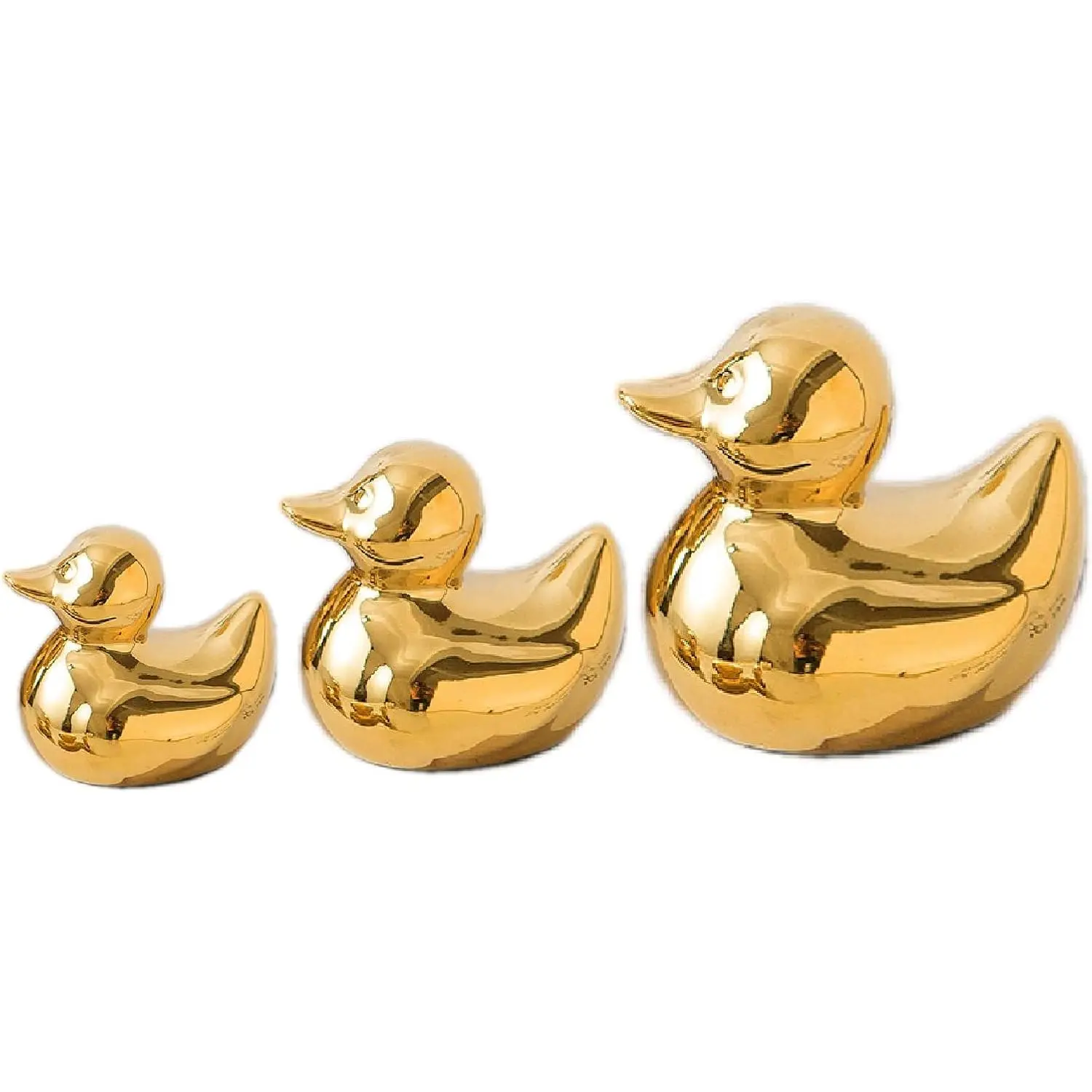 Golden Ceramic Duck Figurines,Home Decor  Sculptures and Statues Handmade Artware Decor,Mini Duck Sets 3 count