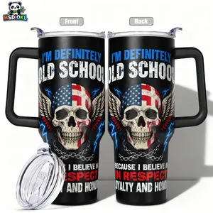 Stainless Steel Insulated Tumbler Drinkware with Lid, 40oz 30oz 22oz 20oz 14oz, Double Wall Vacuum Insulated Water Bottle Flasks Hot Cold 24 Hours, Leakproof Travel Mug American Flag Skull Winged Gift for Women Me Leak Resistant Tumbler