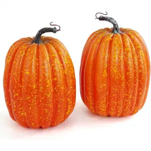 2 large artificial foam pumpkins - realistic orange and yellow autumn decorations, suitable for Halloween, Thanksgiving and winter celebrations, can be painted for DIY handicrafts and central decorations, seasonal decorations/holiday pumpkins/Durable plas