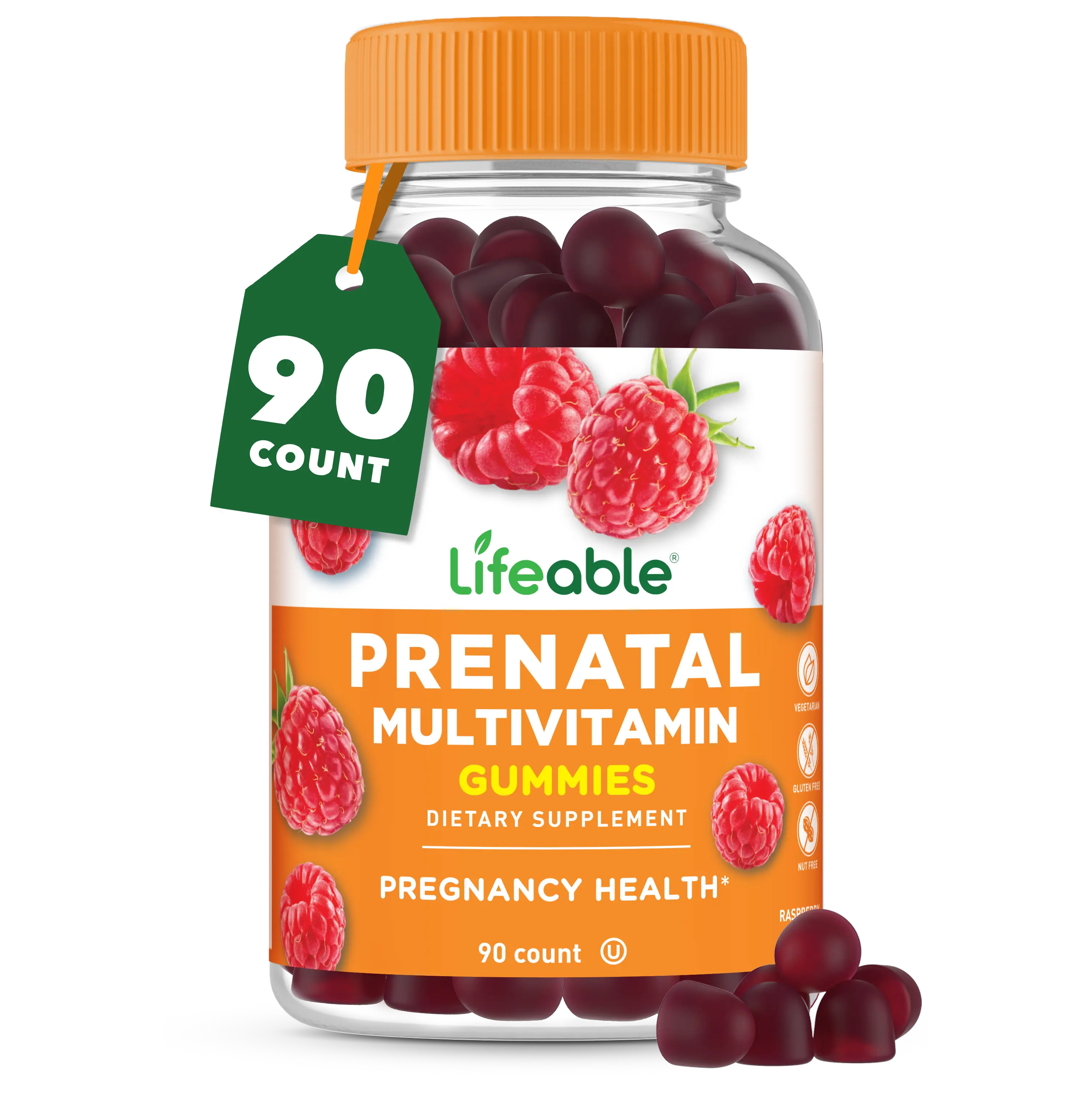 Lifeable Women's Prenatal Multivitamin Gummies with Iron, Choline Added, Berry Flavor, Dietary Supplements - Prevents Defects, 90 Pieces, Bottle Pack