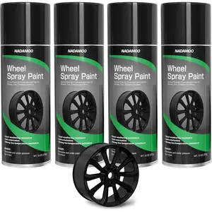 Aluminum Wheel Spray Paint, Car Rim Aerosol Paint for Recolor and Protection of Metal Surface, Semi-gloss Black, 4 Cans, 13 Oz Per Can