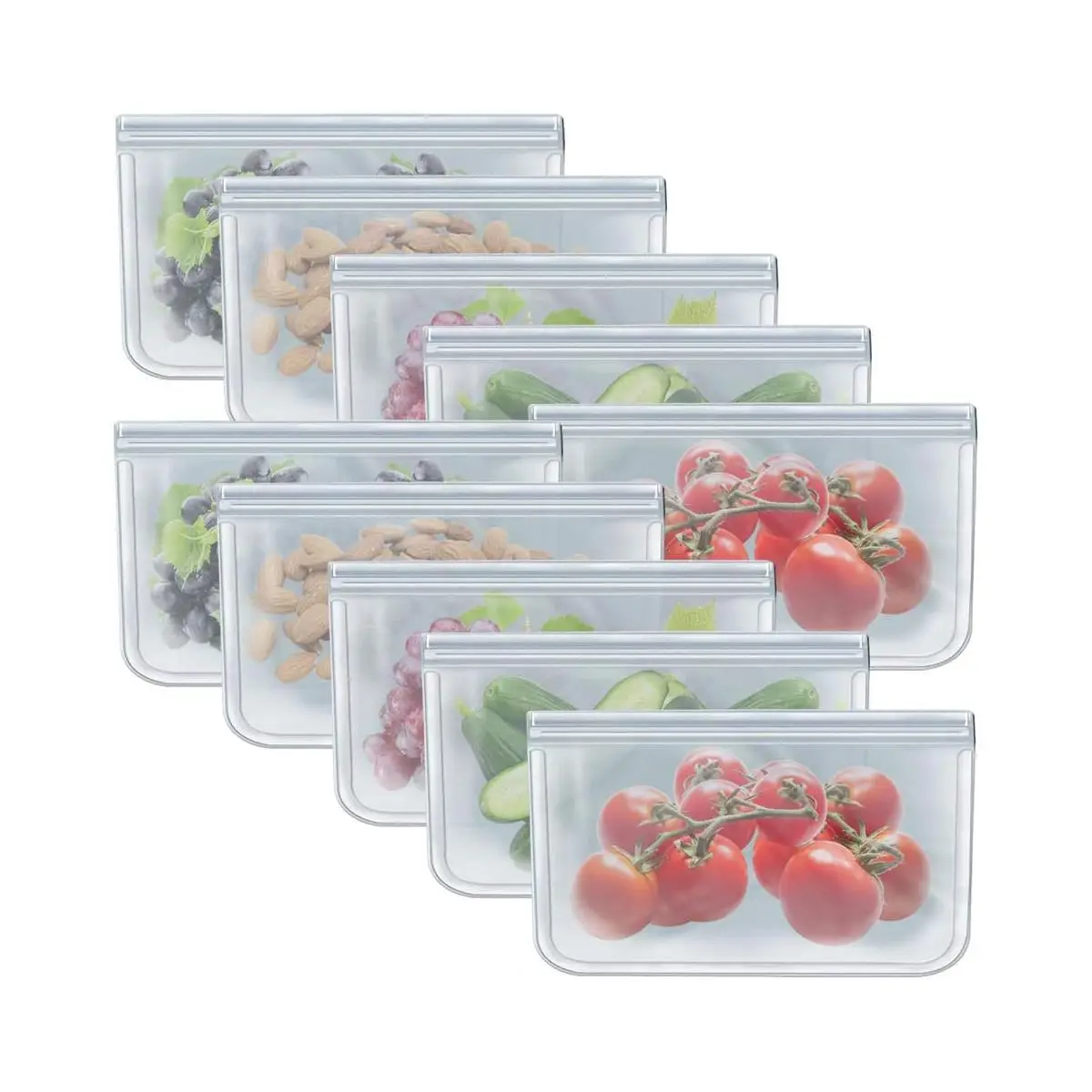 10pcs Reusable Silicone Food Storage Bag, Leak-proof Refrigerator Fruit Vegetable Storage Container, Portable Food Storage Bag for Kitchen Camping