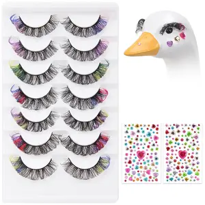 7Pcs Porch Goose Outfit Eyelash+2Pcs Face Gems, Porch Goose Accessories for 23/17'' Plastic Lawn Goose Statue, Multicolor eyelashes End 3D Salon for Lawn Patio Art Garden Yard Party Decor
