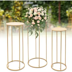 3 Pieces Gold Round Flower Stand, 39 Inch Tall Cylindrical Base Flower Stand Metal Floor Planter, Centerpiece Vase Wayfarer for Wedding Party Party Flower Arrangement Decoration Christmas Light Backdrop Ornaments