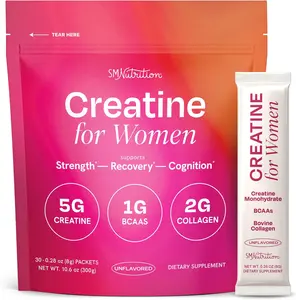 Creatine for Women with Collagen Peptides  Stick Packs  Strength, Cognitive Health, Glow & Recovery Support  Creatine Monohydrate Powder 5g + Collagen Powder 2g + BCAAs 1g  Unflavored  30 Ct