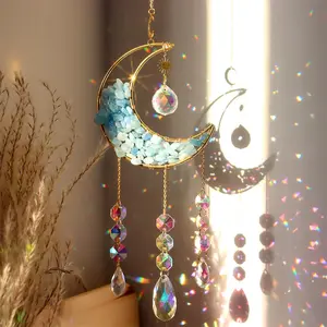 Suncatcher  Moon Sun Light Catcher with Glass Prisms for Window  Kyanite  Decor  Indoor Making Rainbows