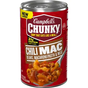Chili Mac Soup Ready to Eat Hearty Soup with Macaroni Beans and Seasoned Meat Rich Tomato Flavor Easy Heat and Serve Meal Option for Home or On the Go 18.8oz Can