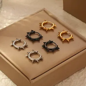 6 Pcs Spiked Clicker Hoop Earrings Set, 316L Stainless Steel Four Spike Cartilage Earrings, Gothic Punk Septum Nose Rings for Men Women