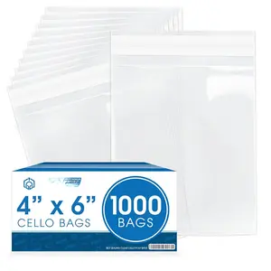 4" X 6" Self-Sealing Cellophane Bags (1000 Count) 4X6 Clear Cookie Bags With Seal for Decorated Cookies, Candy, Bakery  - Resealable Adhesive Flap, Reinforced Sides -