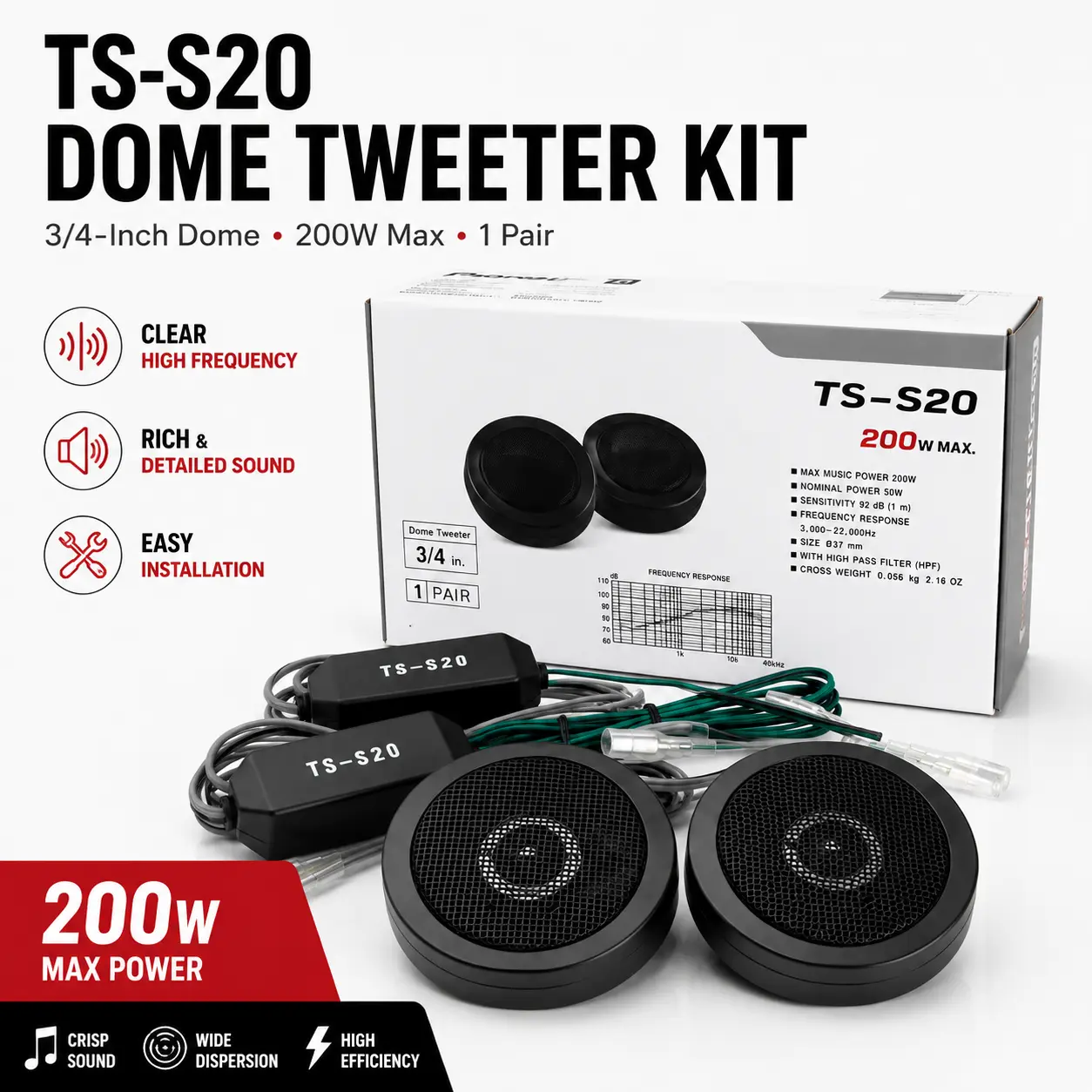 Car Tweeter Speaker with Built-in Dual Open Design High Frequency Loudspeaker 200W Power Easy Installation for Vehicle Modifications & Surround Sound Systems Multimedia Car Audio Car Audio