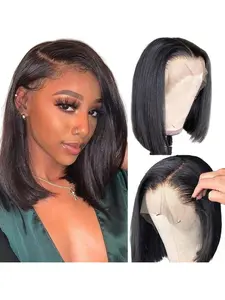 Handmade 100% Pure Human Hair Bob Wig with 13x4 HD Transparent Lace Front Seamless Blend - Pre-Pulled 180% Density Natural Black Color Short Wig for | Breathable Lace, No Bulk, & Easy to Style | Everyday & Special Occasions