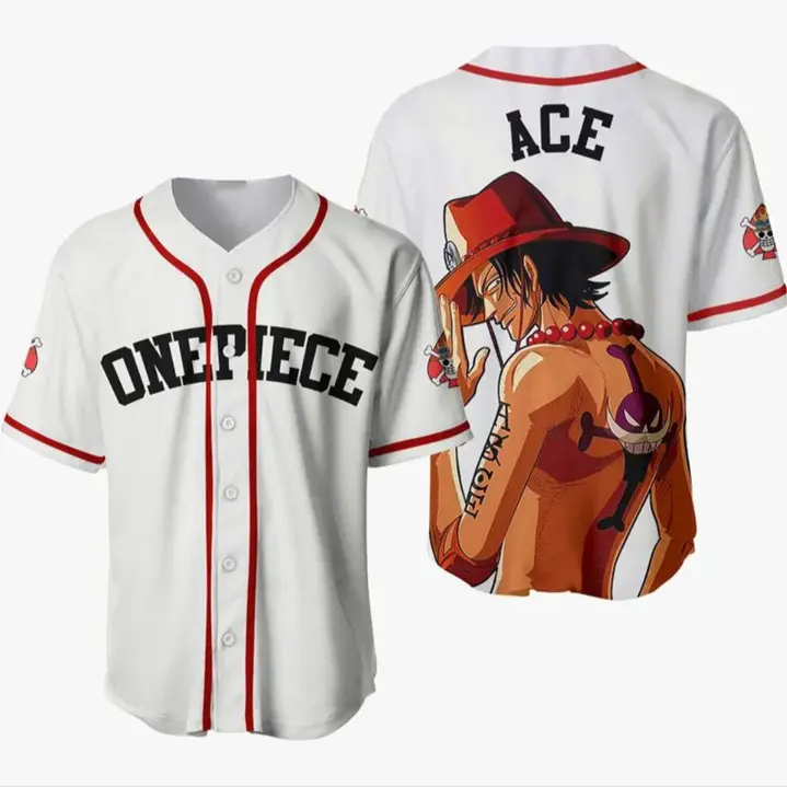 Full Print Vintage Anime Baseball Jersey Shirt, Retro ACE Baseball Jersey Shirt, Print Baseball Jersey, Jersey for Men and Women, Baseball Jersey Style
