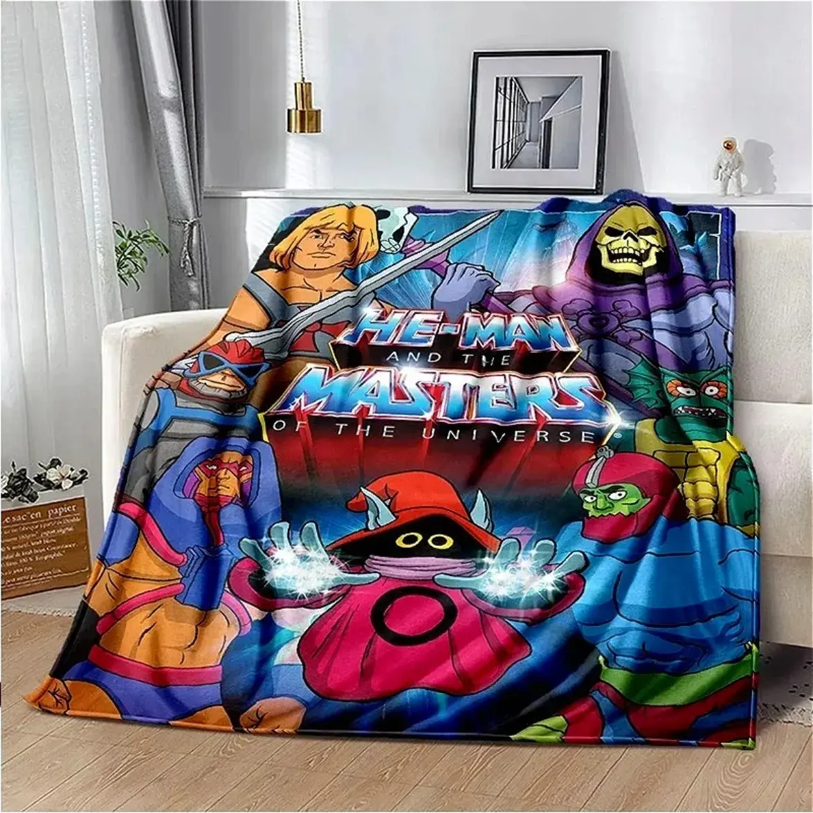 Vintage Retro Warrior Hero Cartoon Flannel Throw Blanket, soft snug fabric suited for living room sofas and bedroom daily resting & interior decoration
