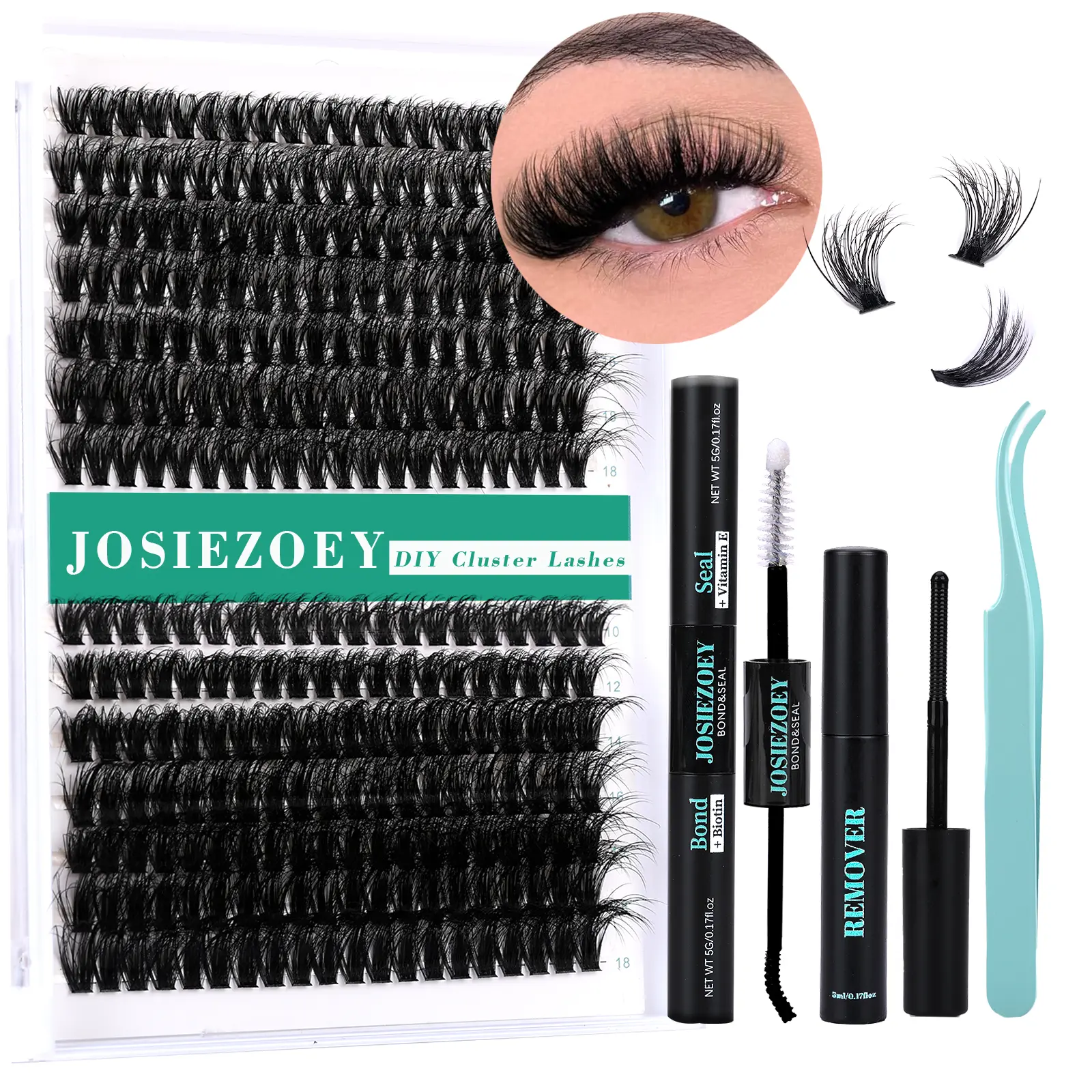 Josiezoey Fluffy Lash Clusters Kit 60D+80D Lash Extension Kit with 10-18MM Thick Individual Lashes Cluster Lash Bond and Seal Remover Tweezers for Eyelash Extension at Home(KIT-60D+80D-280Pcs) Eyelash Makeup Lightweight Water Proof Cosmetic Salon Korean