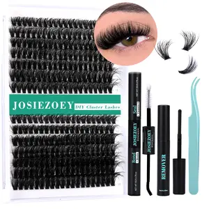 Josiezoey Fluffy Lash Clusters Kit 60+80D DIY Lash Extension Kit With 10-18MM Thick Individual Lashes Cluster Lash Bond and Seal Remover Tweezers for Eyelash Extension at Home(KIT-60+80D-280Pcs) Makeup Salon Water Proof Lightweight