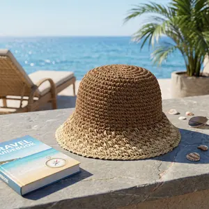 Original design, stylish and trendy summer beach sun hat, gradient-colored straw fisherman’s hat, UV protection and sun protection. Ideal for everyday outings and beach vacations.