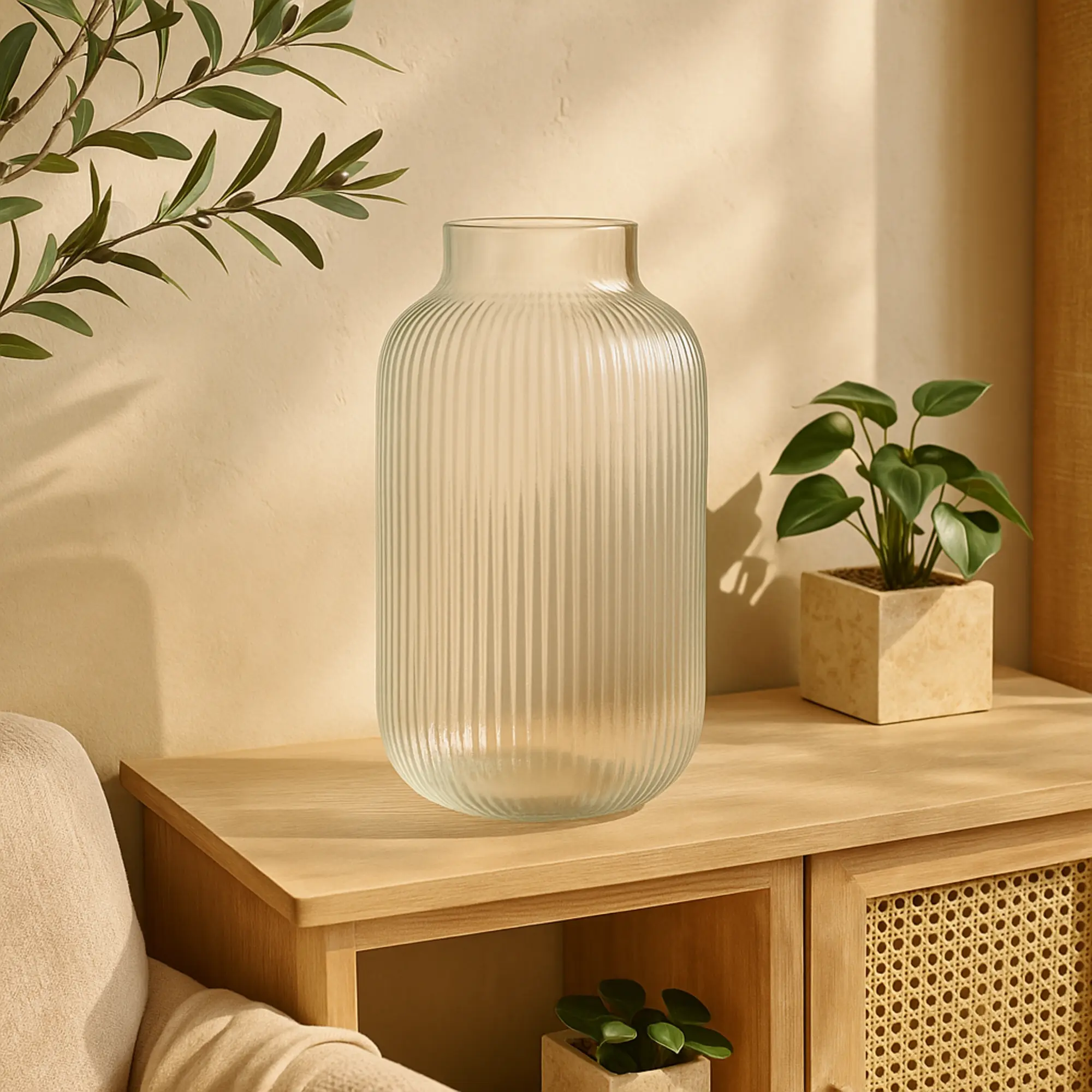 Clear Glass Ribbed Decorative Vase